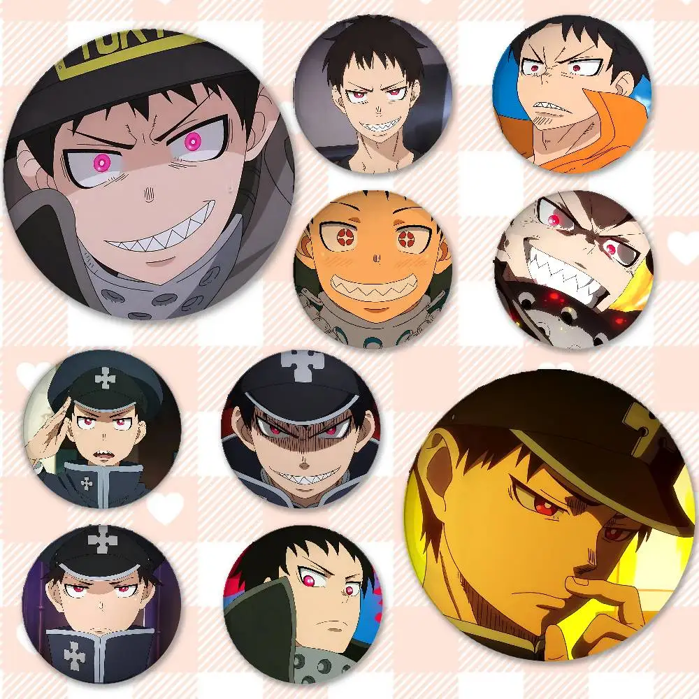 Cartoon Shinra Kusakabe Badges Peripheral Lapel Pins Tinplate Round Brooch For Shoulder Bag Accessories Souvenir Gifts