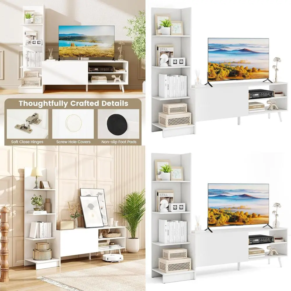 Modern 50 TV Stand with Adjustable Shelves, Metal Legs Entertainment Center for Living Room