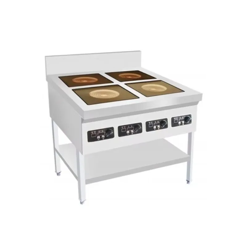 Open kitchen commercial kitchen equipment, four induction cooker, wide stainless steel surface, user-friendly design