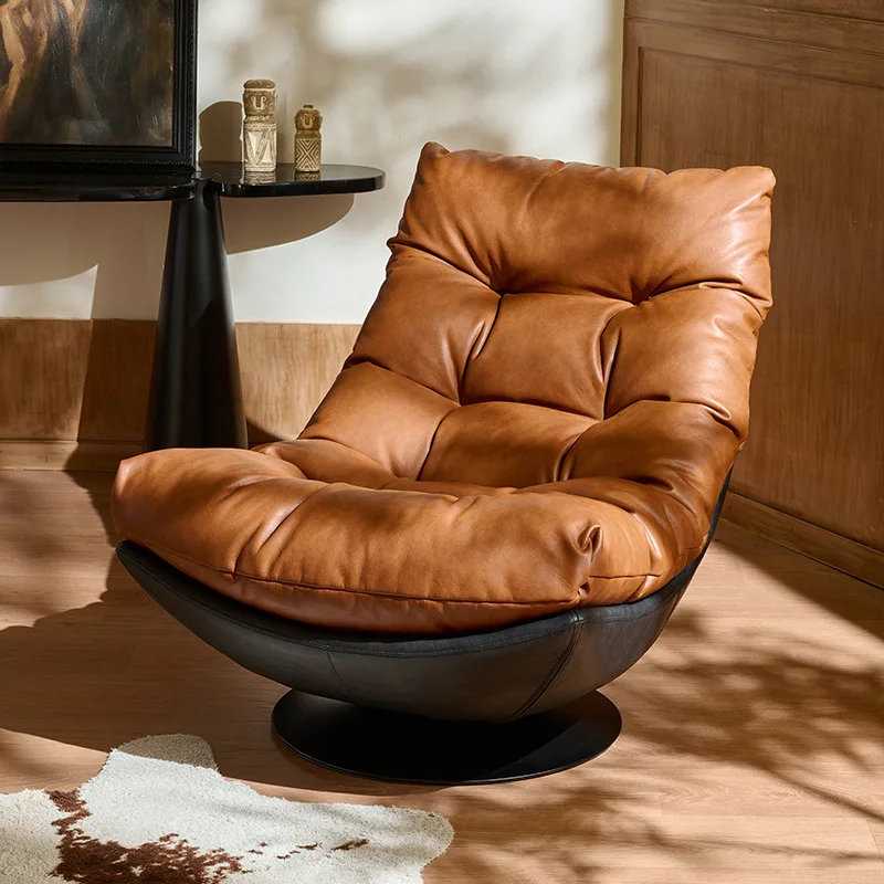 

Nordic Light Luxury Single Sofa Chair Rotatable Living Room Balcony Designer Antique Leather Leisure Lazy Sofa