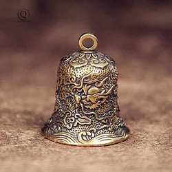 Vintage Brass Bell Carved Dragon Totem Exquisite Crafts Collectibles Hanging Ornament Chinese Feng Shui Desktop Decoration