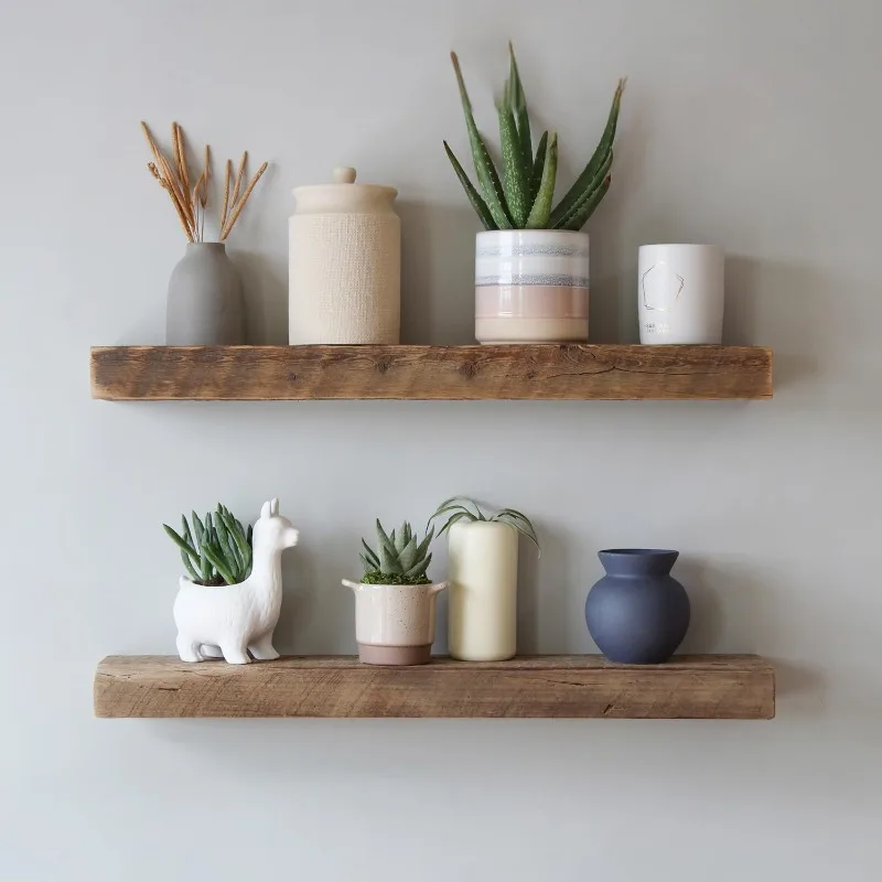 Hot Selling Reclaimed Planks | Floating Shelves for Wall W/Flush Mount Shelf Bracket Set Included | Set of 2  Natural Strong