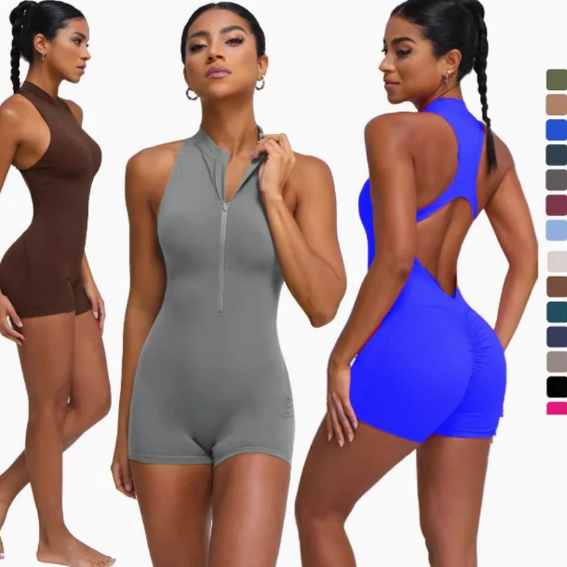 

Спортивный комбинезон для йоги с плотными ягодицами на молнии и плотным комбинезоном