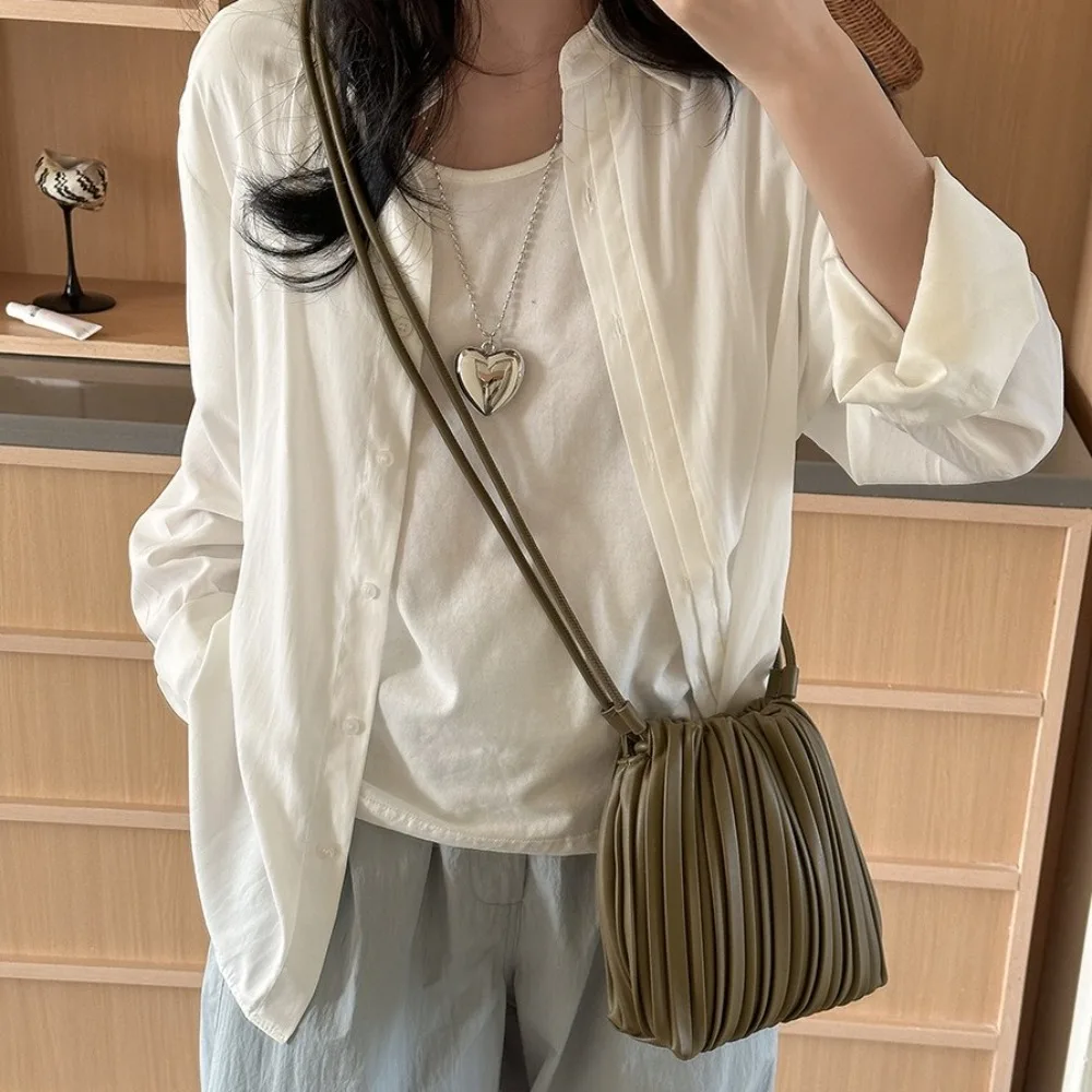 Autumn Winter Fashion PU Leather Crossbody Bag Versatile Use Inner Insert Pocket Shoulder Bag Elegant Pleated Square Bag