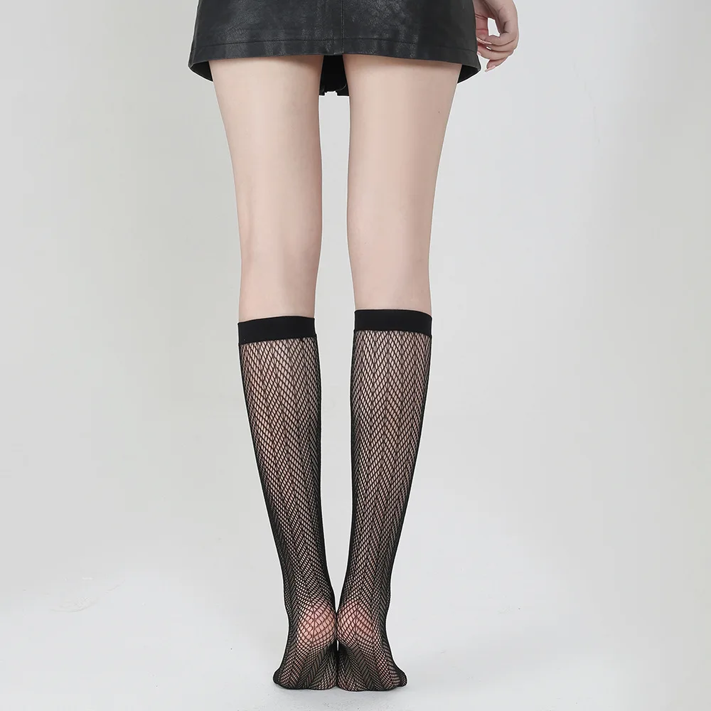 Sexy Frauen Strümpfe Sommer Aushöhlen Mesh Socken Nachtclub Party Dessous Knie Hohe Socken Schwarz Geometrie Fishnet Strümpfe