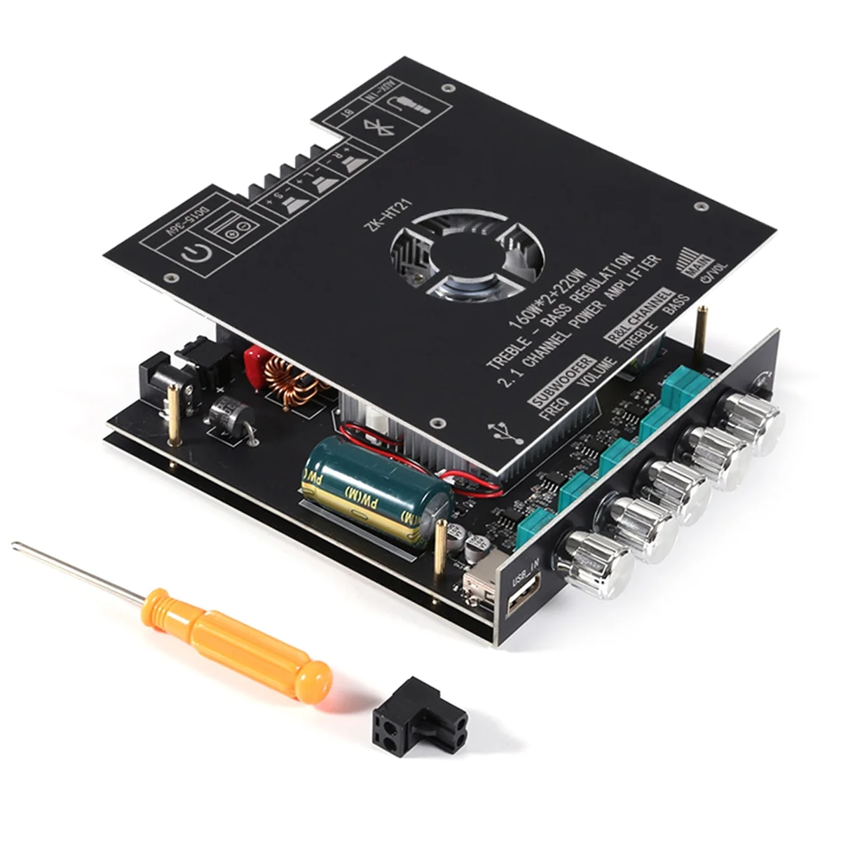 AB53 -HT21 2.1 Channel TDA7498E 160Wx2 + 220W Modul Amplifier Daya Digital Bluetooth Subwoofer Nada Tinggi dan Rendah