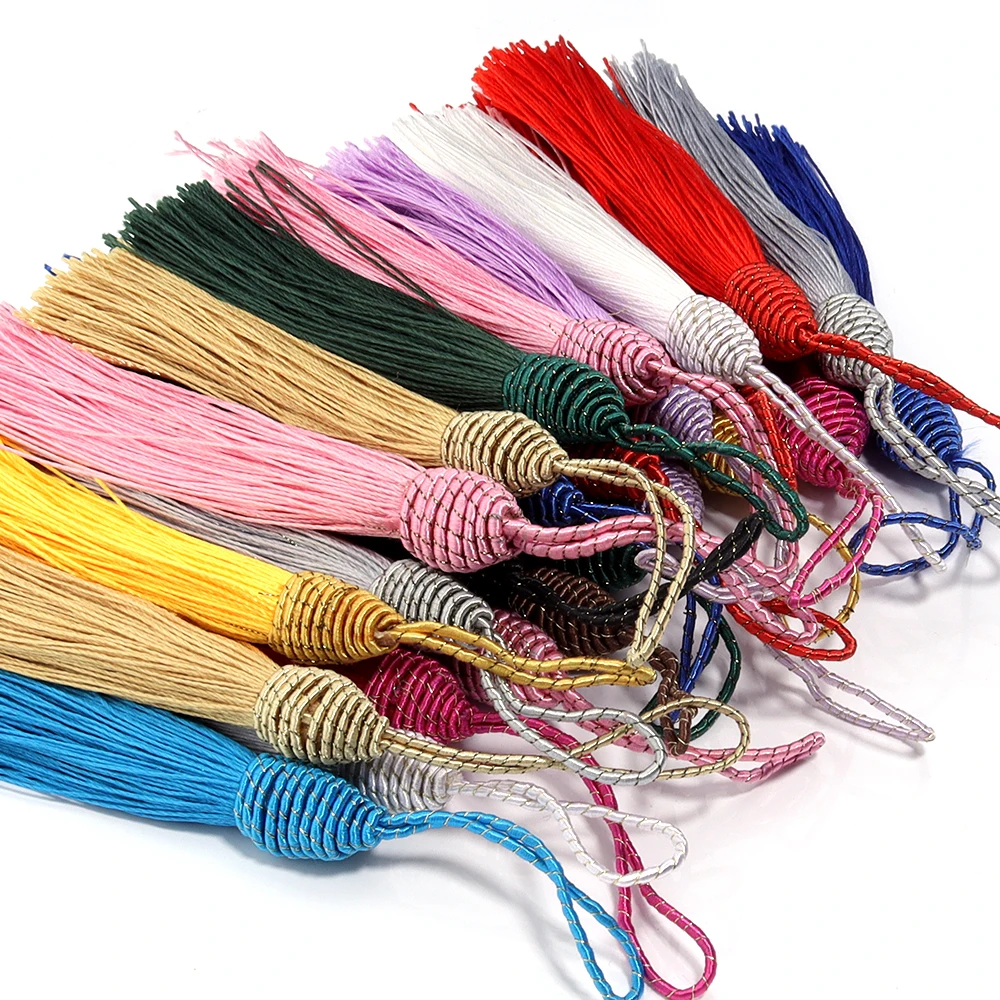 

10pcs/Lot 15cm Polyester Hanging Rope Tassels Bookmark Tassel with Cord Loop Chinese Knot Tassels DIY Craft Jewelry Making
