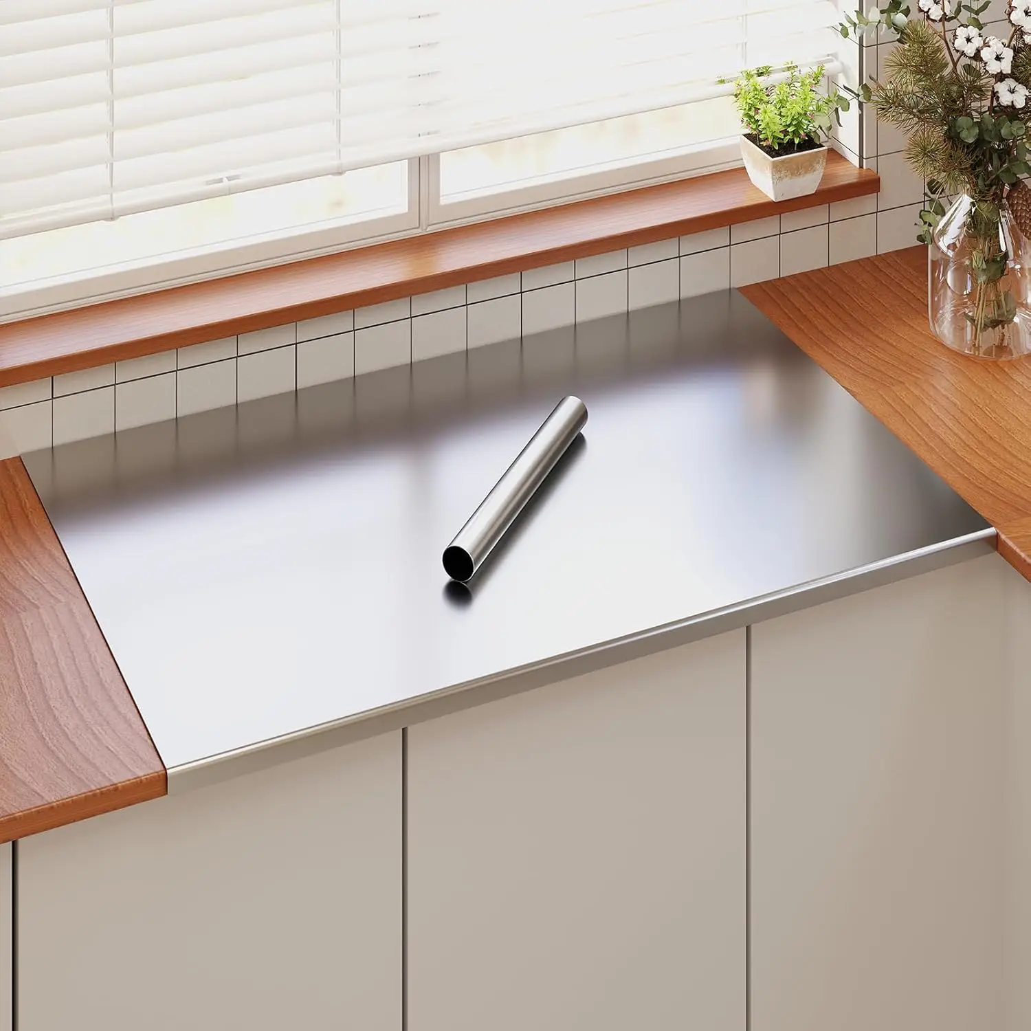 

304 Stainless Steel Cutting Board with Rolling Pin, 32"x20" Extra Large Non-Slip Chopping Board with Lip, Dishwasher Saf