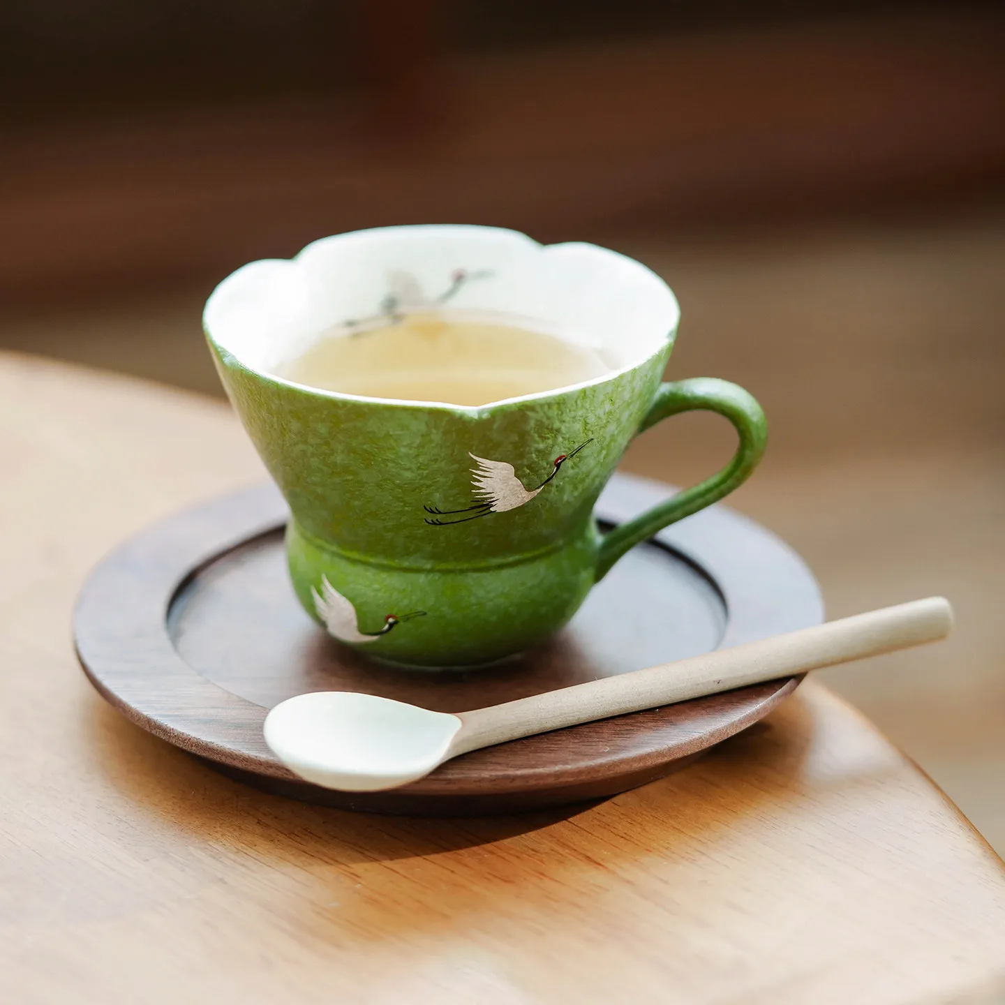 PYH Small Green Orange Crane Dance Changkong Ceramic Coffee Cup High-end Latte Home Afternoon Saucer Set