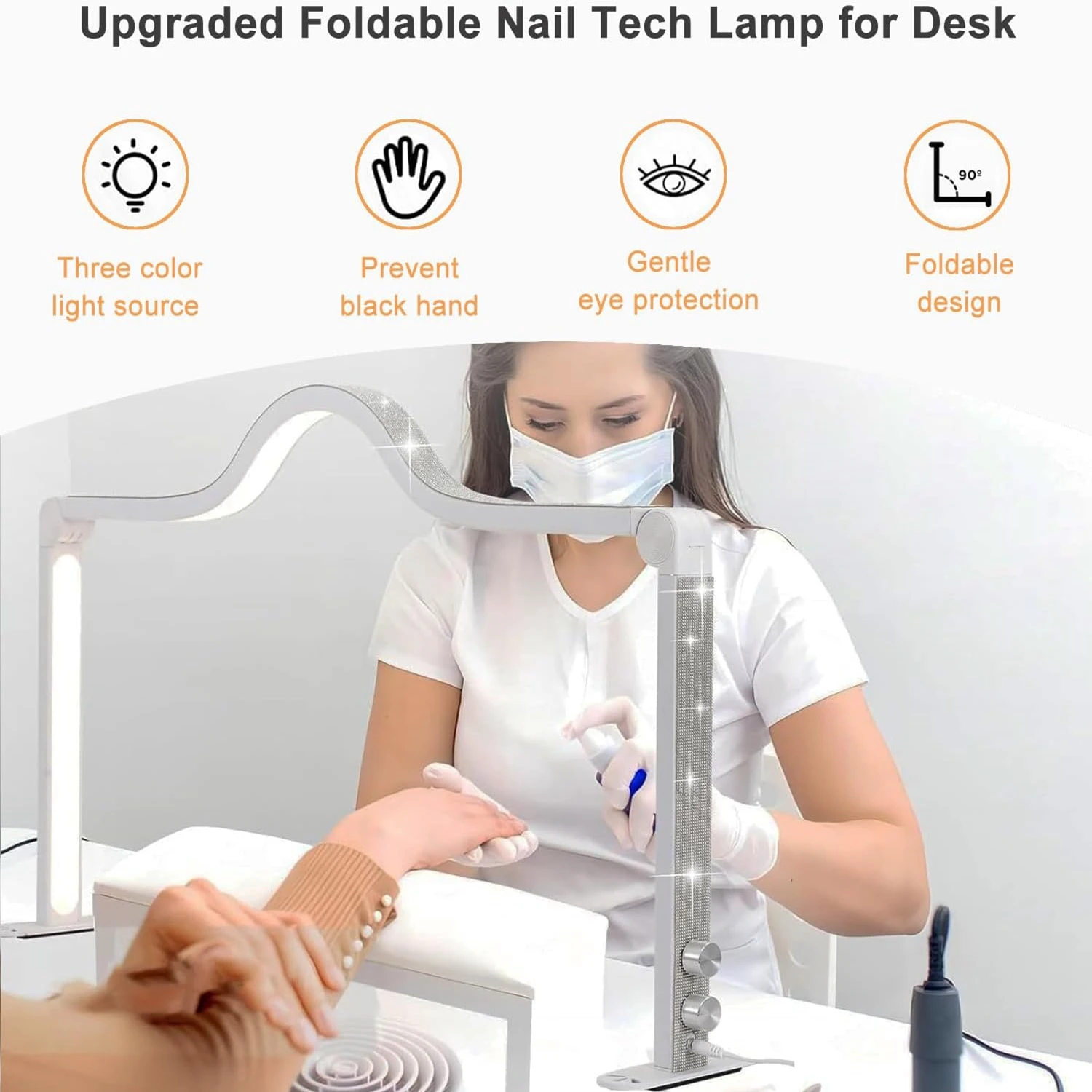 35-inch Led Nail Lamp with Phone Holder Sauqre 48W LED Half Moon Nail Desk Light Shape Fill Light for Manicure Lash