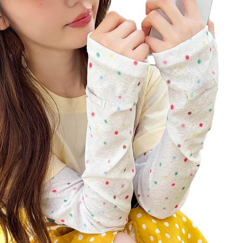 Mangas de Braço Estreladas Coloridas e Fofas para Mulheres, Respiráveis, com Proteção UV, Estampa de Bolinhas, para Verão, Condução, Ciclismo e Uso Casual, Mangas Kawaii