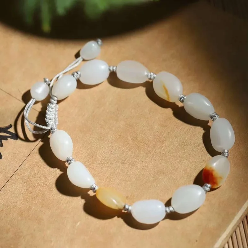 NaturalHetian Supply Chain Pebble Cute Color Jade Plain Surface Rough Stone Bracelet Women