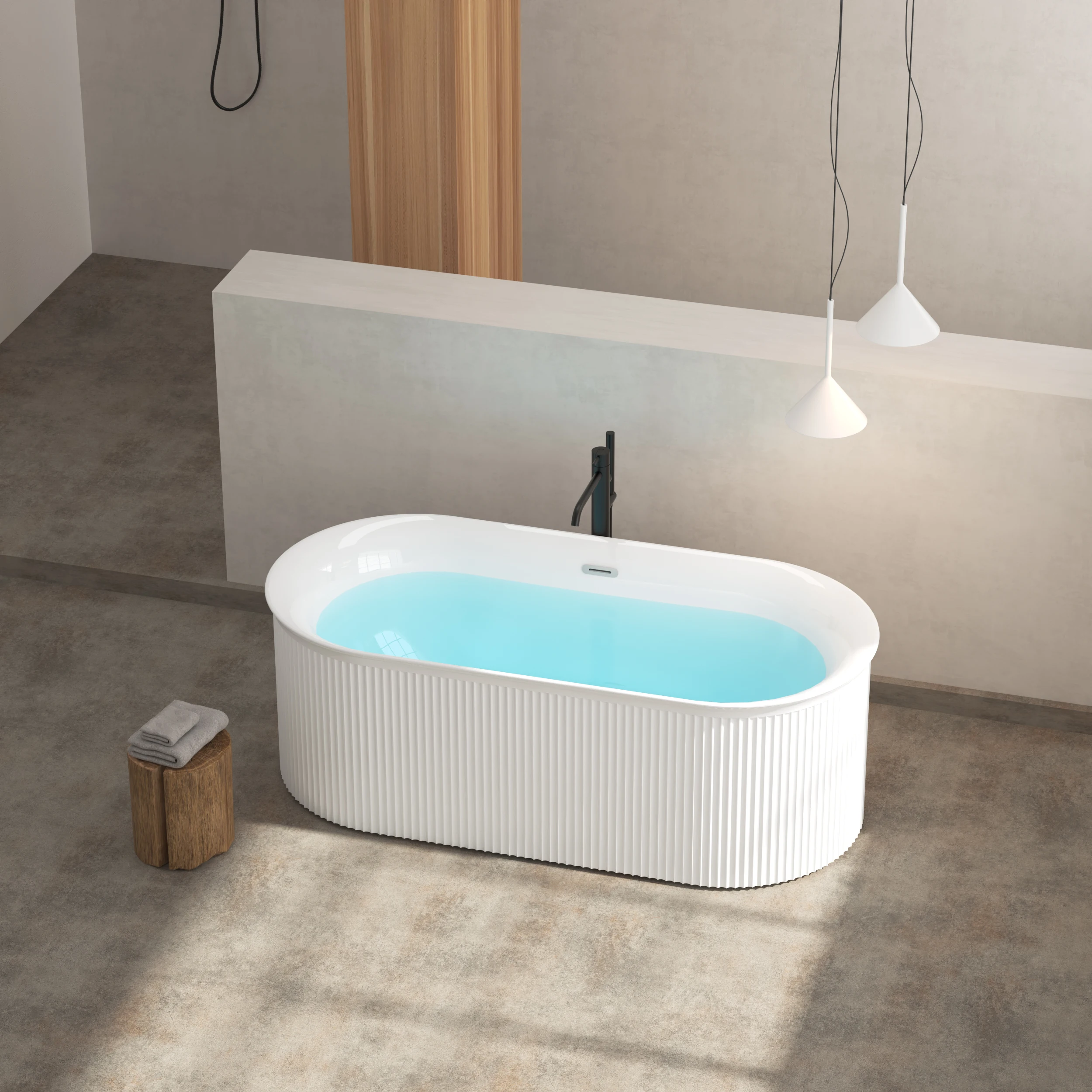 

67" Acrylic Freestanding Bathtub-Acrylic Soaking Tubs, Fluted style-Gloss White Freestanding Bathtub With Classic Slotted Overfl