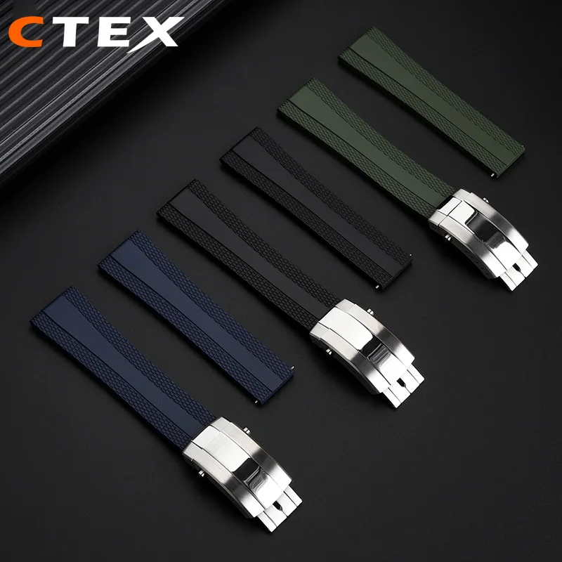 Pasek 22 mm z miękkiej naturalnej gumy do paska Breitling New Superocean Navitimer AvengerA17376211  Bransoletka do zegarka Składana klamra