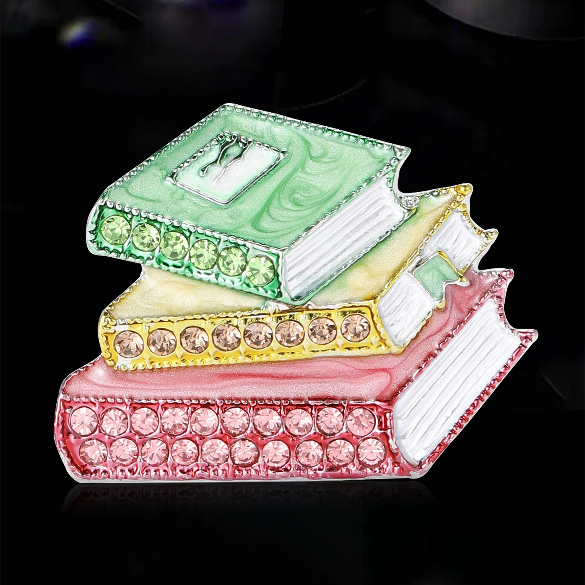 Rhinestone Three Books Brooches for Women Unisex Enamel Study Tool Pins Event Party Backpack Decoration Clothes Accessories