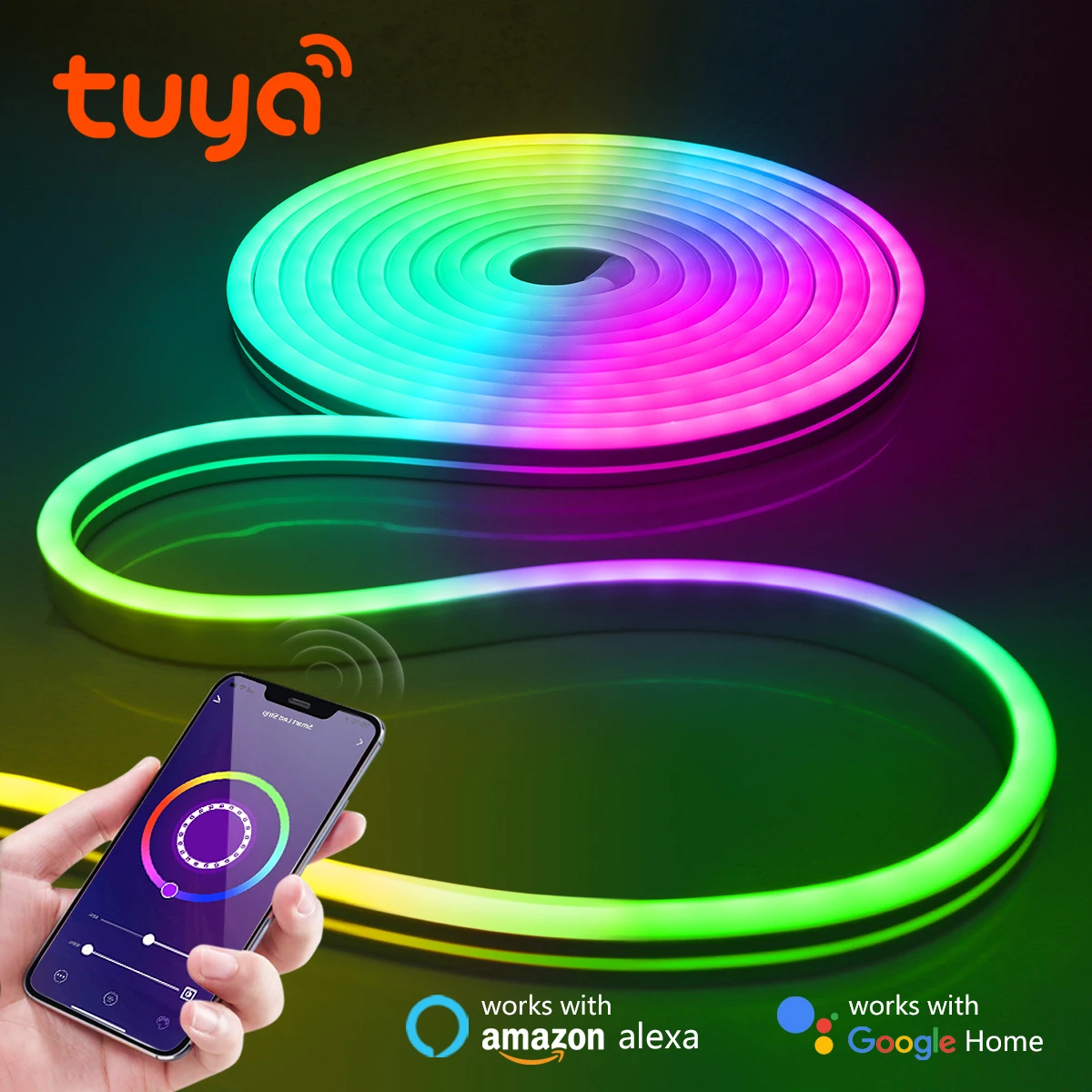 Tuya Smart Life 12V RGB Neon Light LED Strip Voice Control Neon Rope Tube Outdoor Garden Backlight Decoration Alexa Google Home