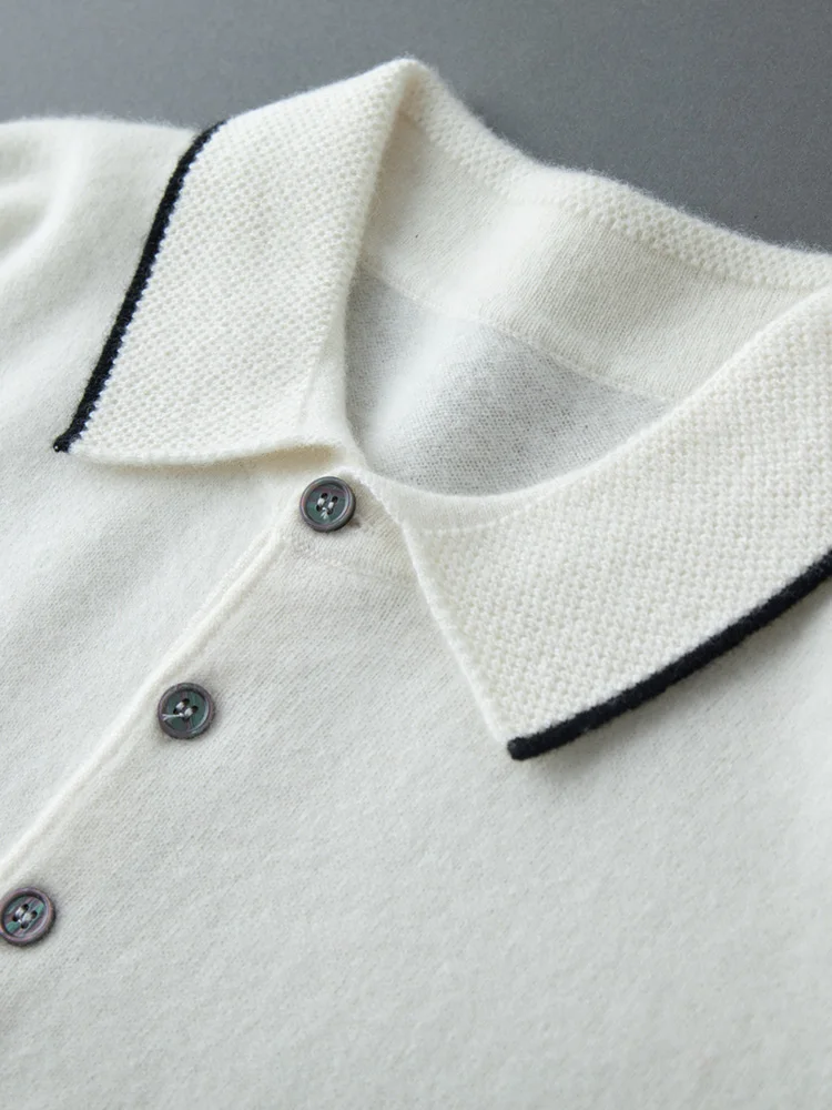 Men's Half Sleeve Cashmere Polo Collar Pullover 100% Cashmere Knitwear Smart Casual Basic Sweater Spring Autumn High Quality Top