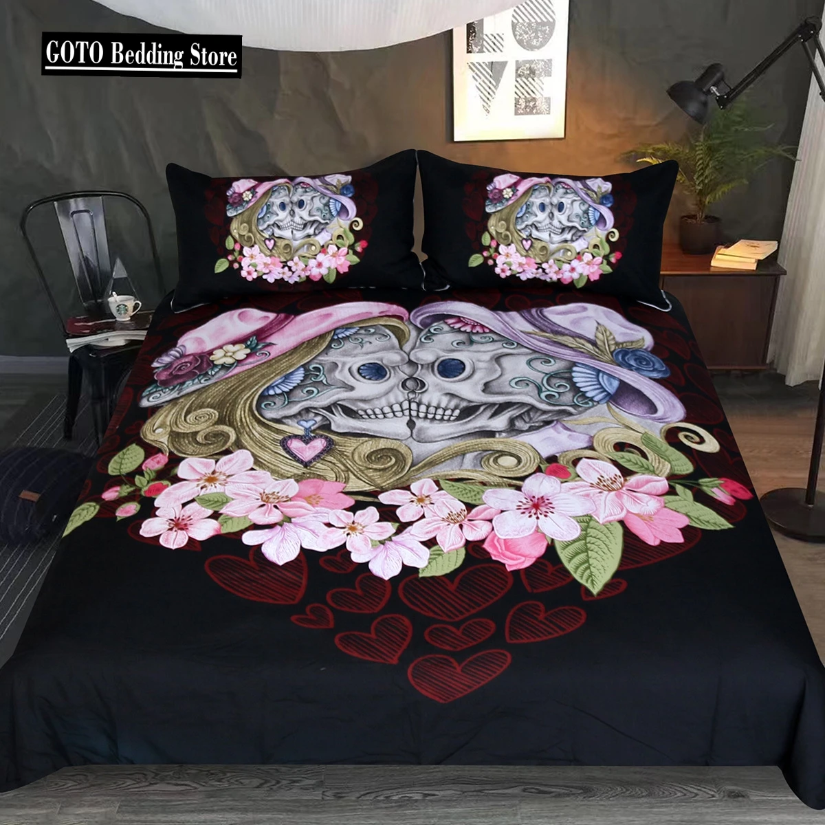 

Bedclothes Nightmare Before Christmas Duver Cover Bedsheet Pillowcases Bedding Couples Flower Skull Comforter Bedding Sets Queen