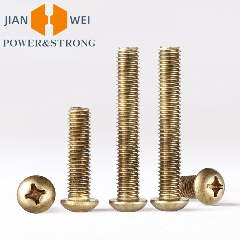M2 M2.5 M3 M4 M5 M6 Copper Round Pan Head Cross Phillips Machine Screw Copper Screw Bolt Pure Brass Screw for Machine Repairing