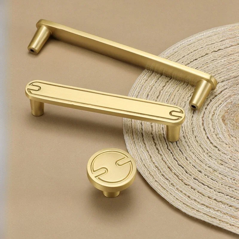 Gold Line Shape Kitchen Cabinet Handle Creative Copper Furniture Handles Light Luxury European Wardrobe Pulls Door Knobs