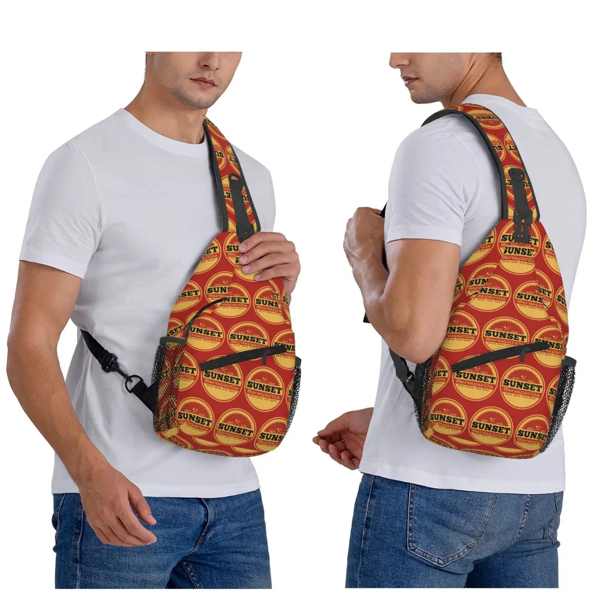 

Vintage Sunset Sarsaparilla Logo Chest Bag Men Sling Crossbody Backpack Chest Bag Travel Hiking Daypack Shoulder Bag