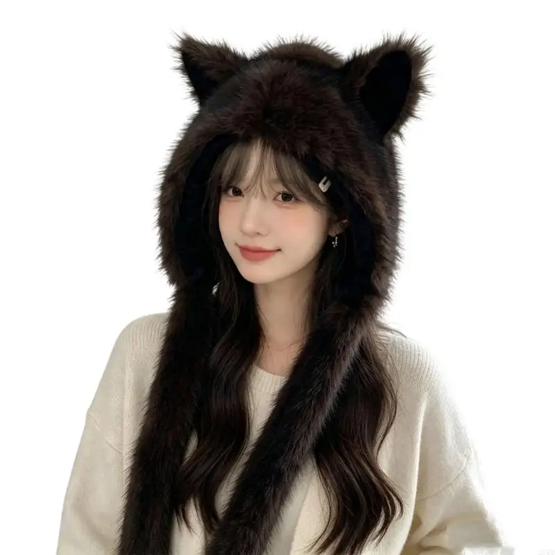 Faux Furs Look Earflap Hat Long Flaps Pullover Hat for Everyday Outfit Styling