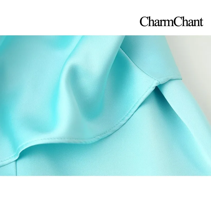 CHARMCHANT Women's Satin Halter Backless Wide Leg Jumpsuit Asymmetrical Sleeveless Long Pants Romper Elegant Outfit Summer 2026 view 4