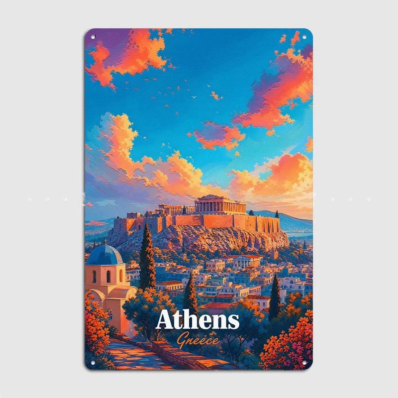 Athens Greece Sunset Travel Poster Metal Sign Life Wall Custom Bedroom Indoor Home Wall Decor Posters Room Decoration