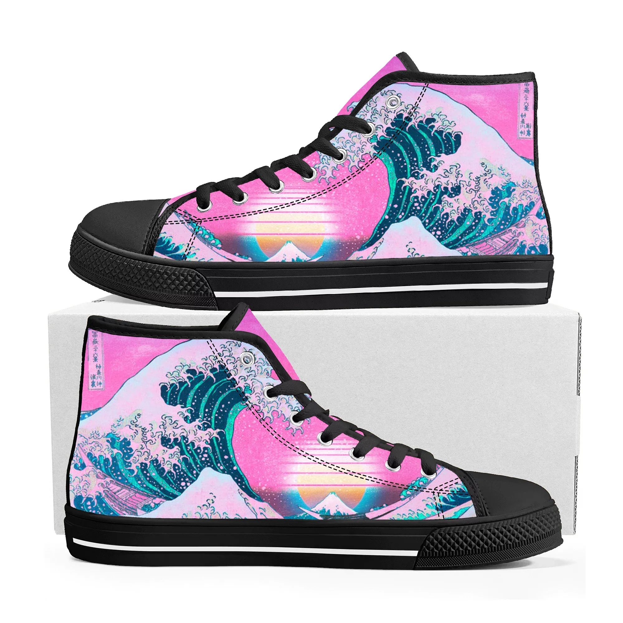 The Great Wave off Kanagawa Printmake Art High Top Sneakers Mens Womens Teenager Canvas Sneaker Casual Couple Shoes Custom Shoe