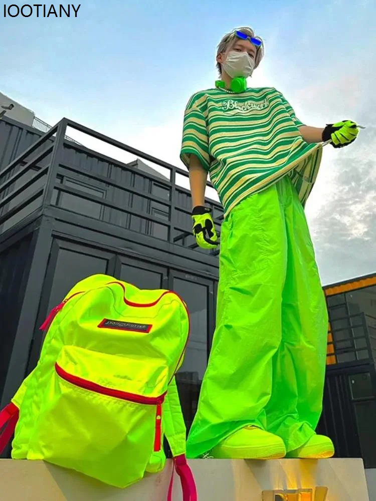 

Oversized Y2k Green Dopamine Workwear Parachute Pants Men's Fashion Casual Trousers Men Loose Street Hip-hop Sports Korean Wave