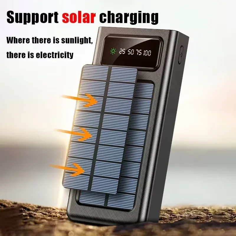 Solar Power Bank 100000mAh Large Capacity Mobile Power Fast Charging Battery With Dual USB 4 Cables For iPhone Samsung 2025
