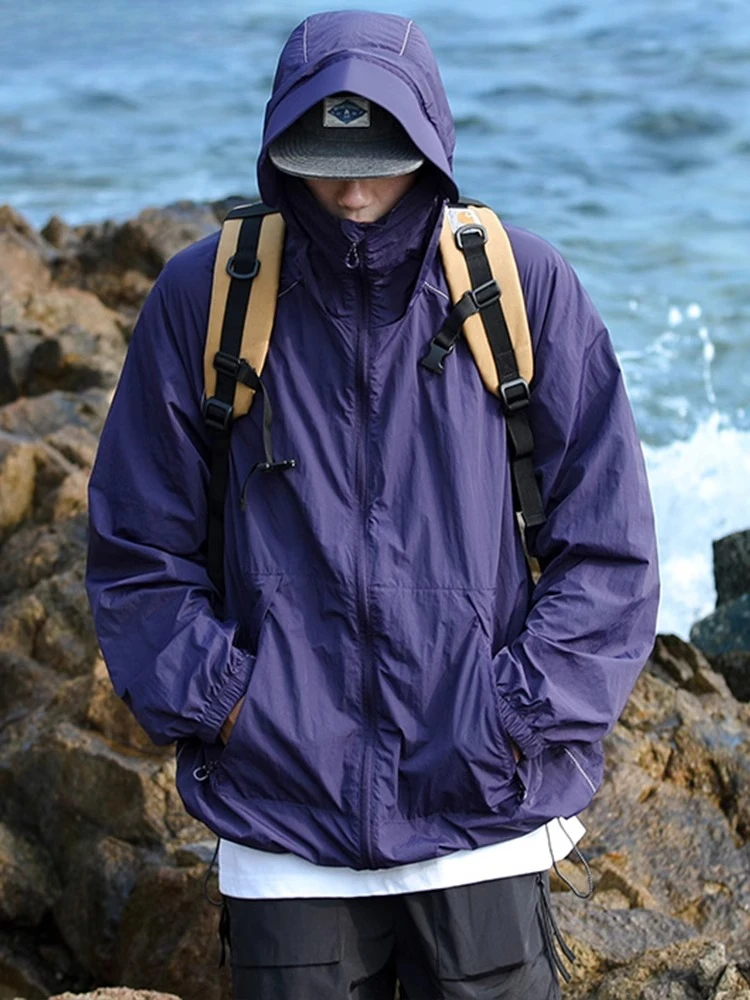 

Gothiscyn Hooded Cardigan Men's Summer Thin Ice Silk Zipper Quick Drying Ultraviolet-proof Outdoor Long-sleeved Jacket