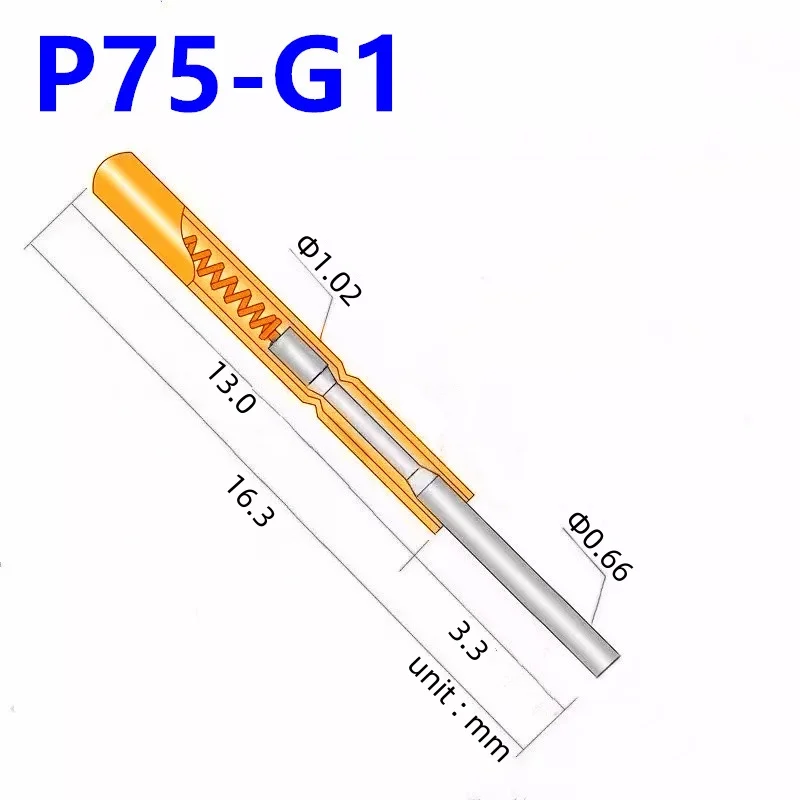 20/100PCS P75-G1 Crown Needle Spring Test Probe Nickel-plated Test Pin Thimble Length 16.3mm Electronic Tool Metal Probe P75-G