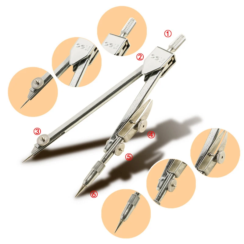 Stainless Steel Drawing Compass Math Geometry Tools for Circles School Supplies for Student Stationery