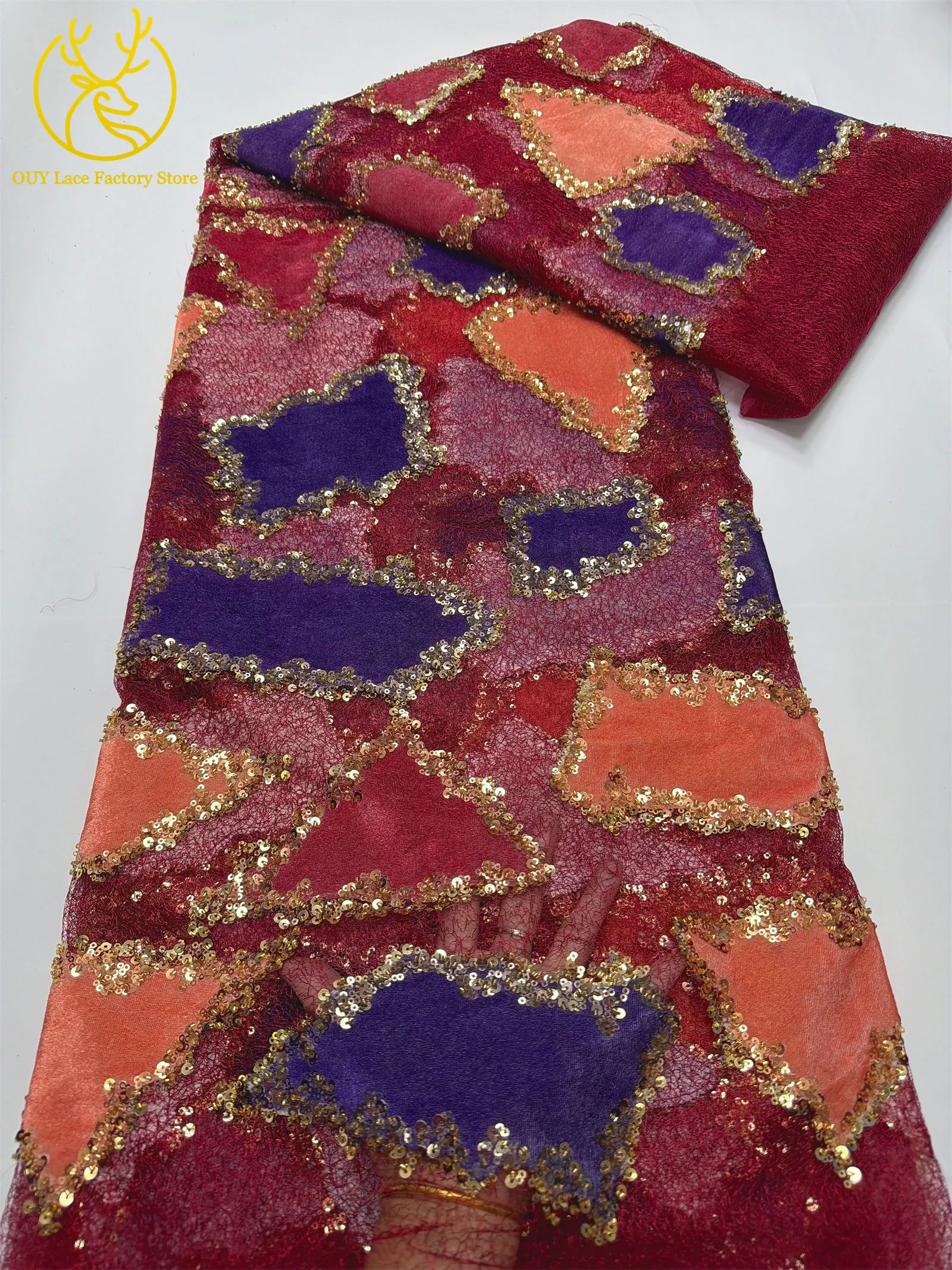 Luxuriöser nigerianischer Tüll-Spitzenstoff mit Perlen, neues Design, französischer afrikanischer Pailletten-Spitzenstoff für Damen, Abendkleid, zum Nähen – Detail 7