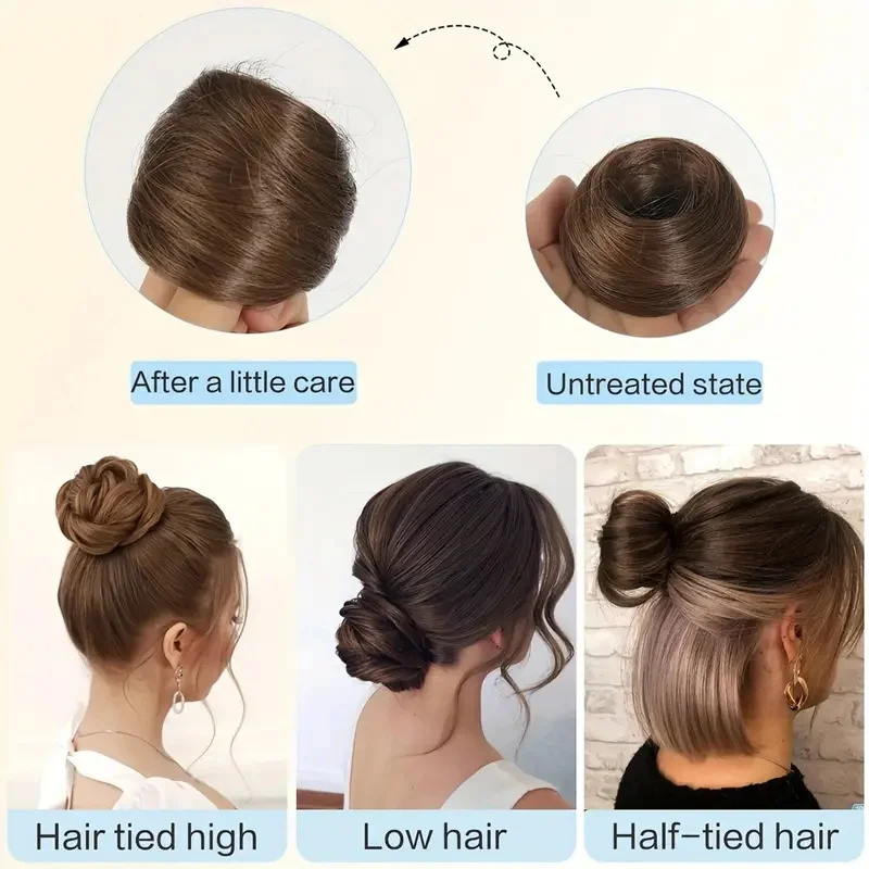 Postizo de moño despeinado con elástico sintético, rizado, negro, rubio, castaño, rodete, cinta, dona para mujer, cabello falso 5