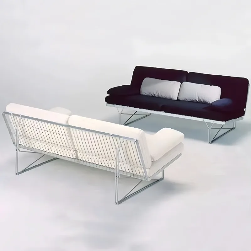 Small apartment designer niche black metal fabric retro sofa