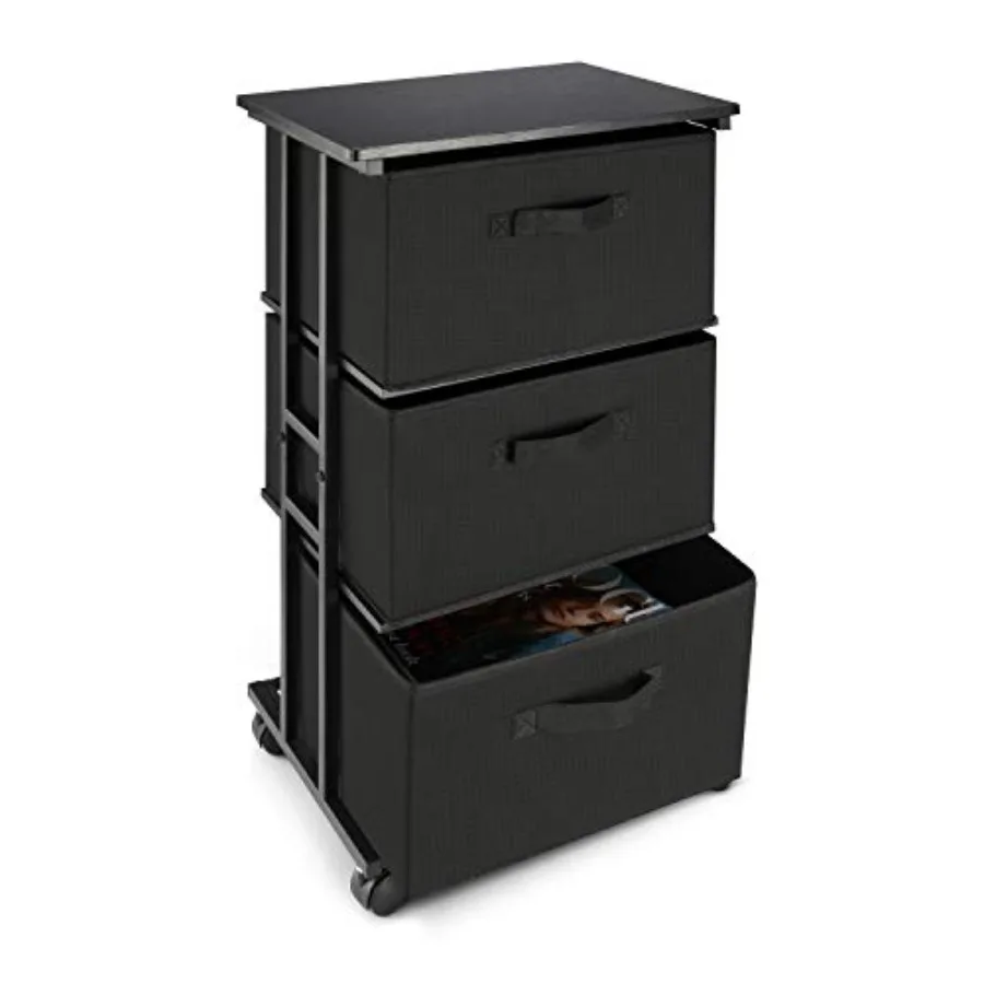 

Dresser Storage with 3 Drawers Fabric Dresser Tower Vertical Storage Unit for Bedroom Closet Office Black