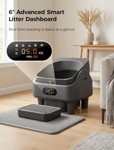 Open Top Self Cleaning Litter Box, Automatic Cat Litter Box for Multiple Large Cats with APP Control, 10 Safety