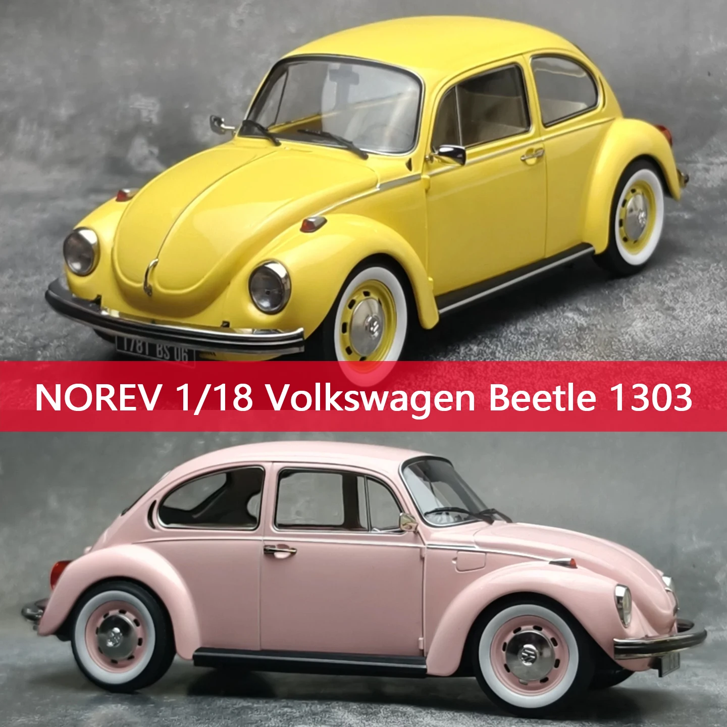 Norev Carros em Escala 1:18 Volkswagen Beetle 1303, Modelos de Carros em Metal Fundido, Miniatura de Carro Real, Coleção de Brinquedos Infantis