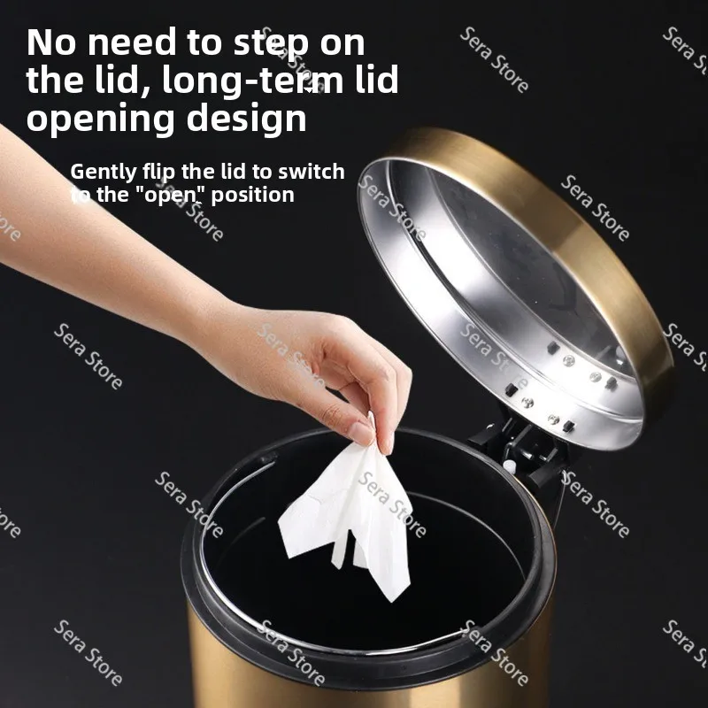 Modern 5L Stainless Steel Champagne Silent Hotel Bathroom Dust Bin And Kitchen Household Metal Waterproof Garbage Can Gold Foot