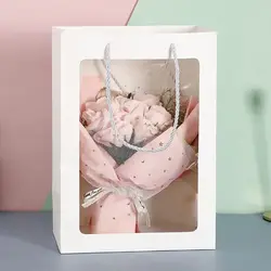 25×18×13cm 5set Transparent Window Gift Packing Bag Gift Wrap Paper Bag Portable Pink White Wrapping Tote With Handles Sundries