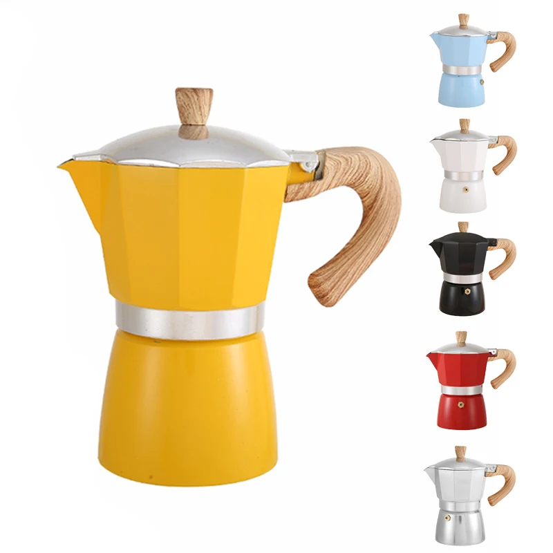 OEM Kaffeemaschine Wooden Handle Italian Cafetera Espresso Coffeemaker Mocha Maker Stainless Steel Mokapot Coffee Moka Pot