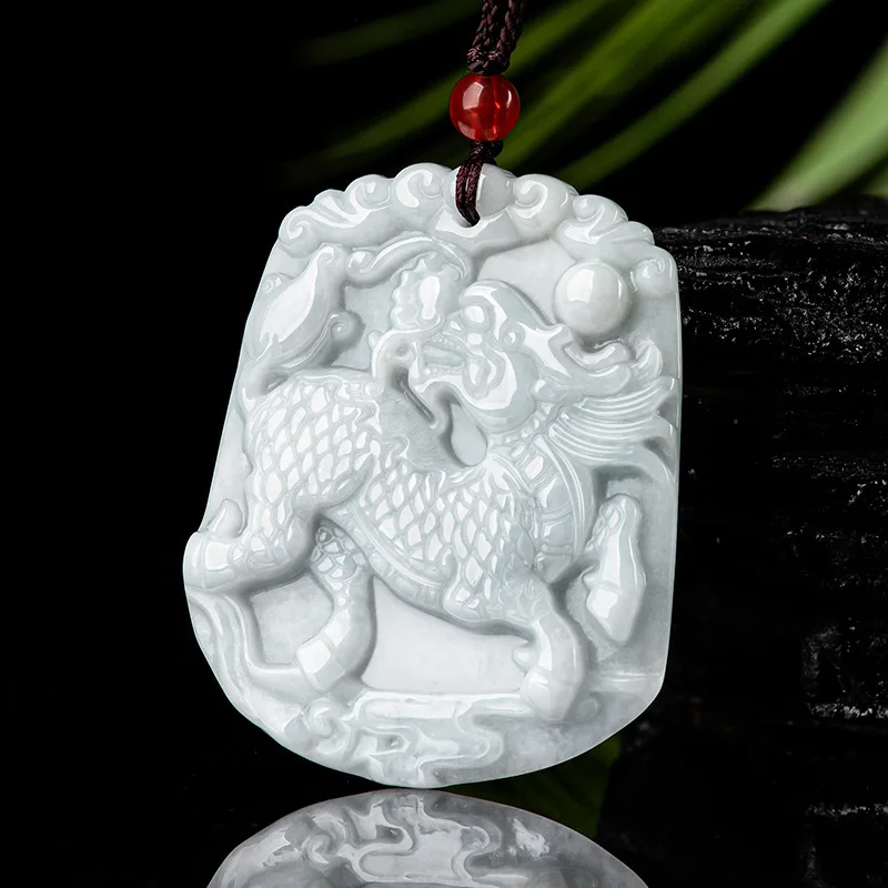 Natural Myanmar A Jade Auspicious Cloud Qilin Ice Jadeite Pendant For Lucky Women Men Gifts Jewelry Drop Shipping