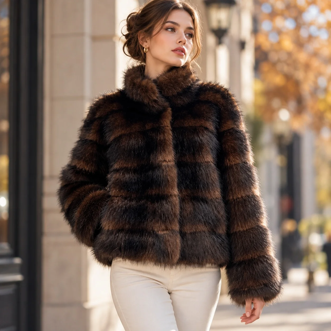 Stand Collar No Hood Coat Loose Fit Casual with Autumn Elegant Commuting Regular Sleeve Long Sleeve Short Length Women Jacket