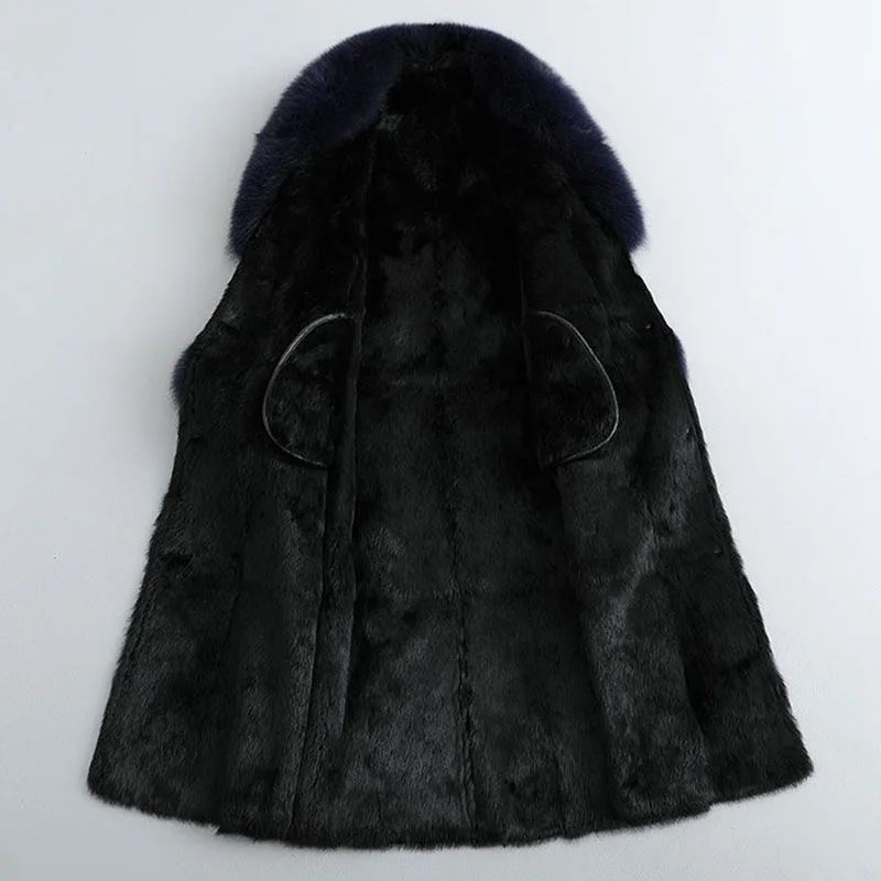 Neue High-End-Frauen Hirschleder Samt Pelz integrierten Mantel Winter warme Nachahmung Fuchs Pelz Kragen Pelzmantel weibliche lange Parker Mantel