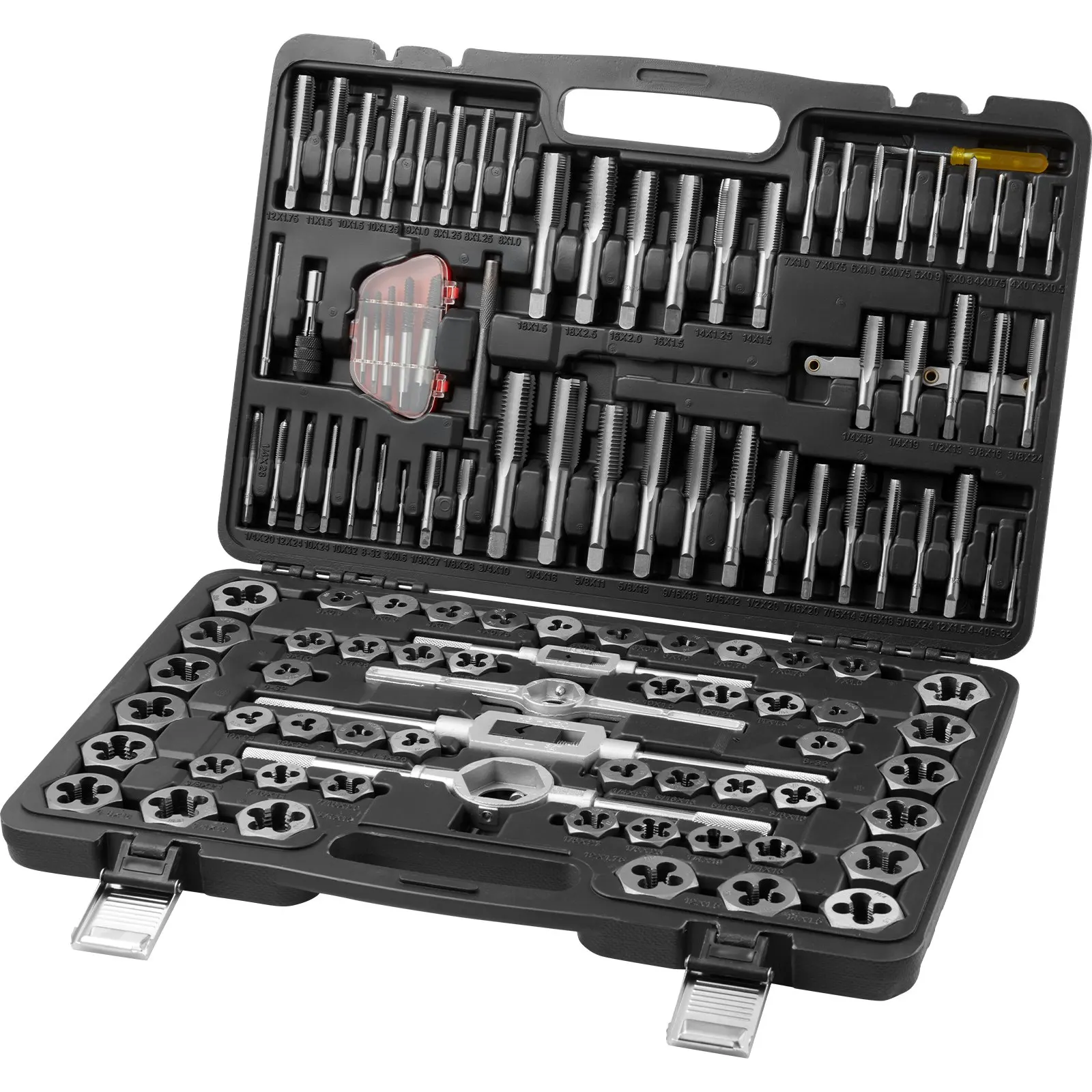 VEVOR Tap and Die Set, 110/116 Piece Include Metric Size M2 to M18, Bearing Steel Taps and Dies, Essential Threading Tool