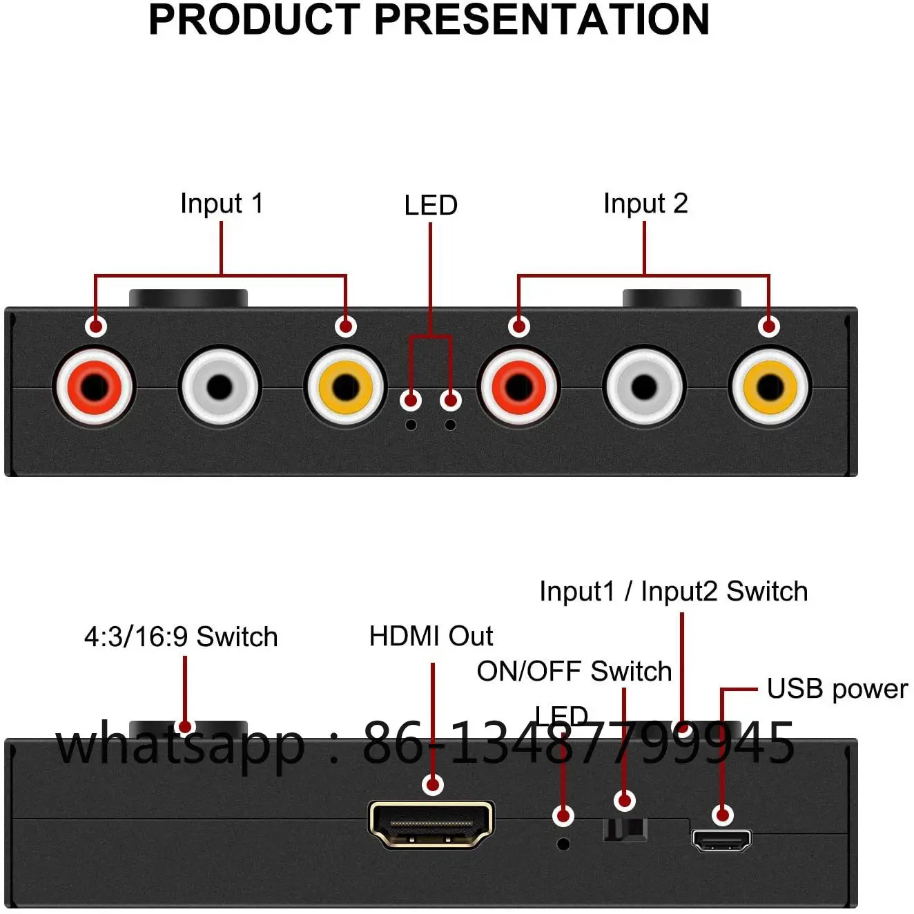 

2-полосный переключатель Av к HDMI Rca к HDMI Av Cvbs