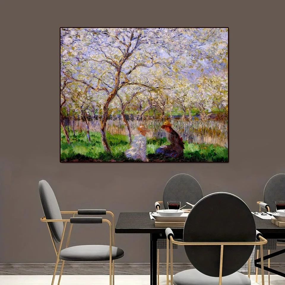 كلود مونيه الربيع رسمت باليد المشهد ، لوحة زيتية الانطباعية الفرنسية ، الأزهار حديقة قماش جدار الفن ، ديكور المنزل الفاخرة #1
