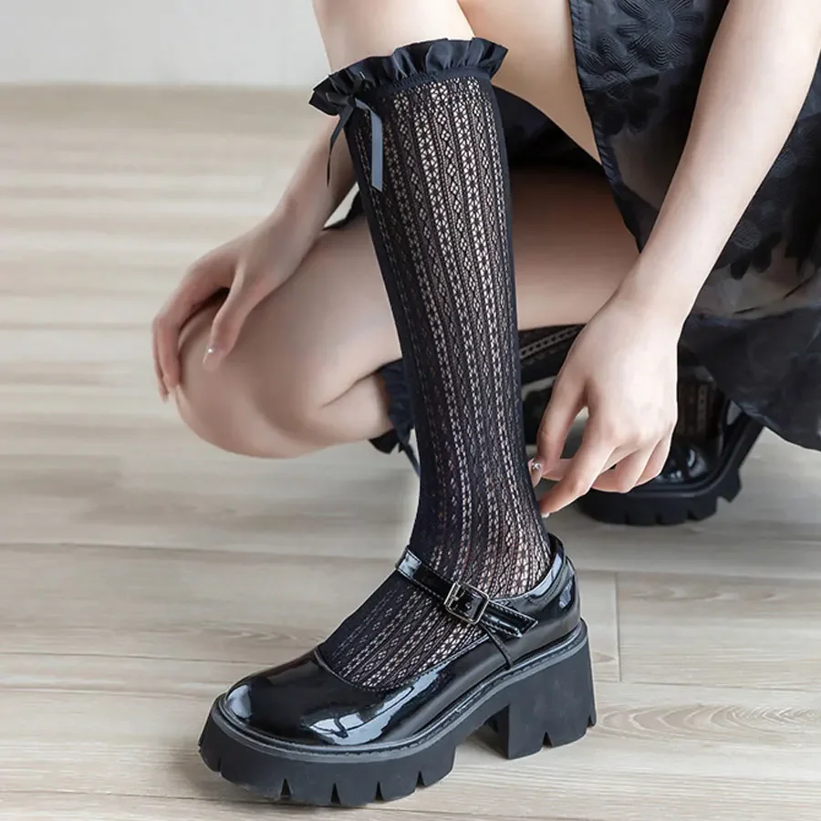 

Lace Stocking Hollow Tube Socks Medium Mesh Breathable Mary Jane ARCO Stacked Leg Socks JK Summer